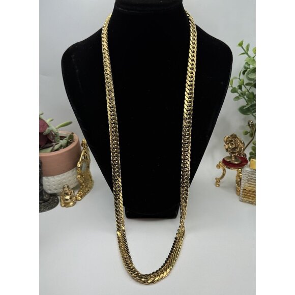 Unbranded Jewelry - Vintage Gold Tone Flat Curb Chain Necklace Chunky Bold Statement Collar 30"